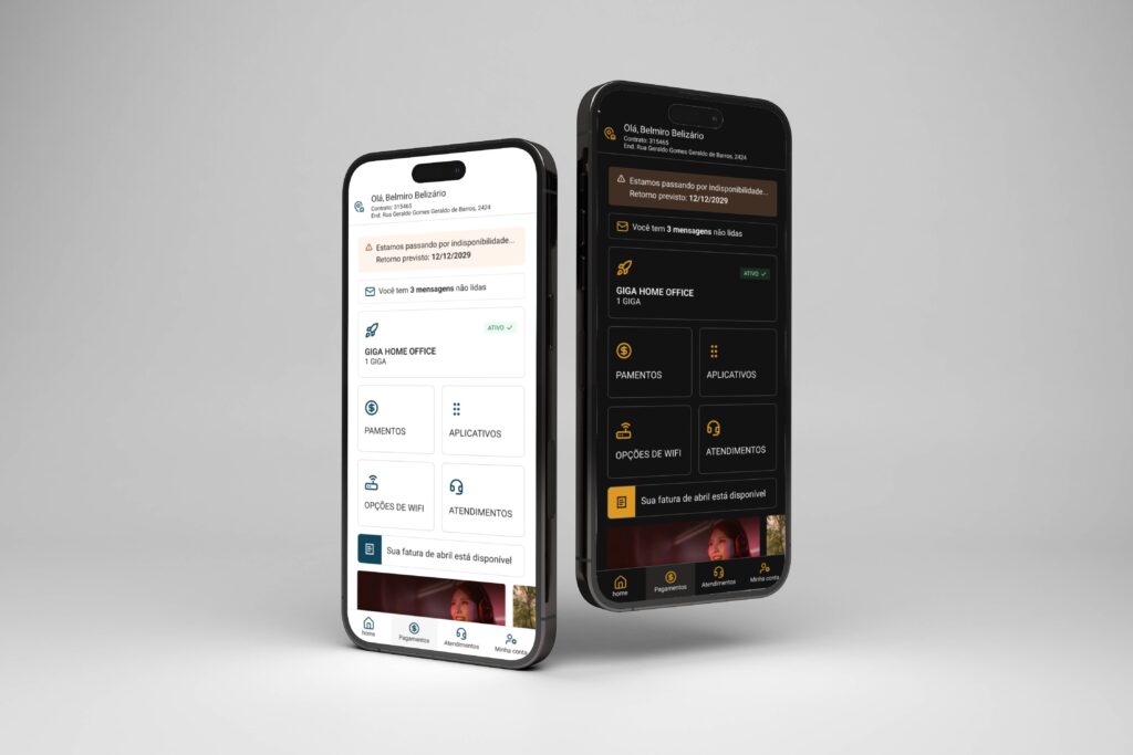 Telas do app central de assinantes redesenhado